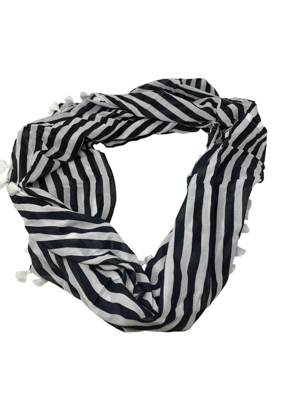 J. Crew Cotton Infinity Scarf One Size Navy Blue White Striped White Tassels